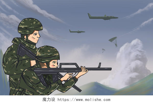 抗战胜利日七七事变纪念日军人特种兵原创插画海报